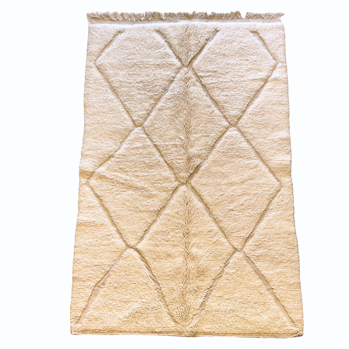 Grand tapis berbère Béni Ouarain blanc à losanges en laine n°101