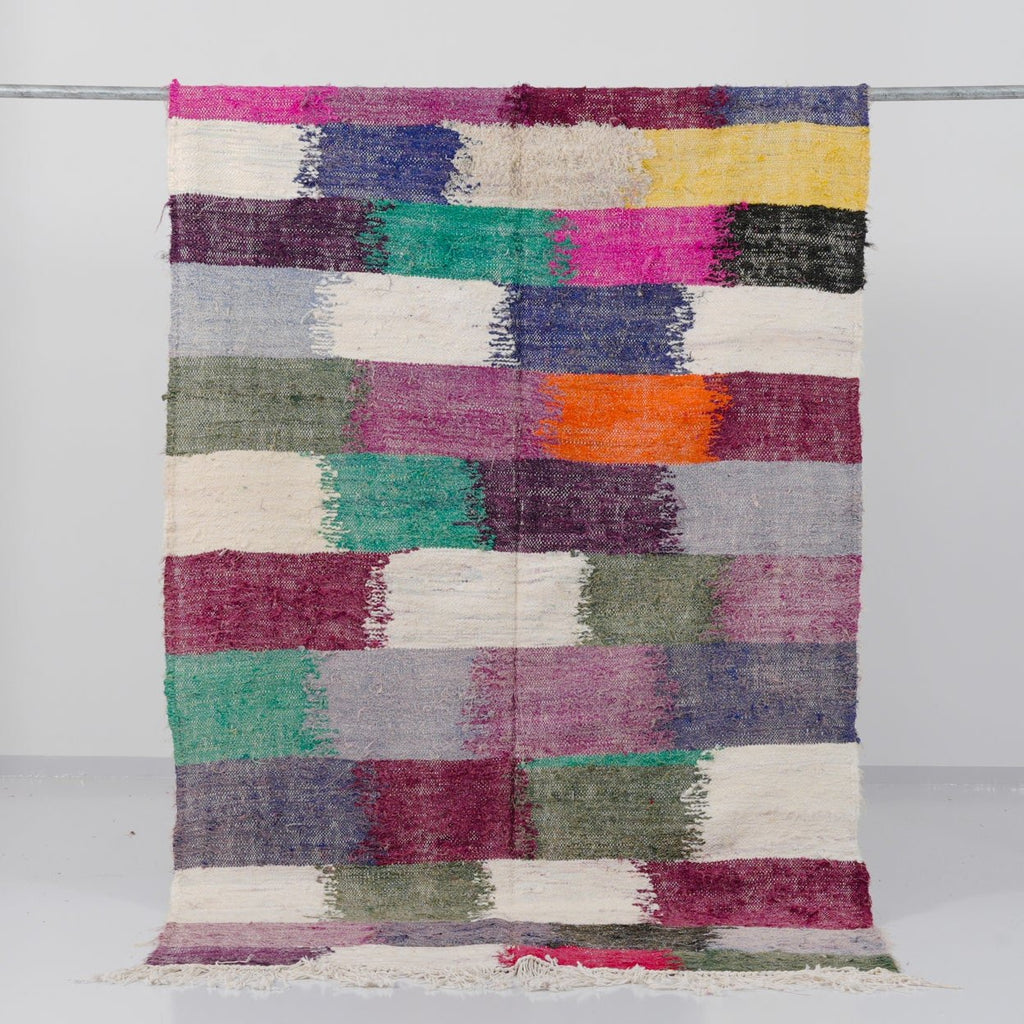 Tapis berbère Kilim Boucherouite n°2760 - Gloxinia - 245 x 135 cm