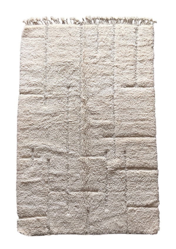 Tapis berbère Beni Ouarain n°2998 - Labyrinthe White- 264 x 166 cm