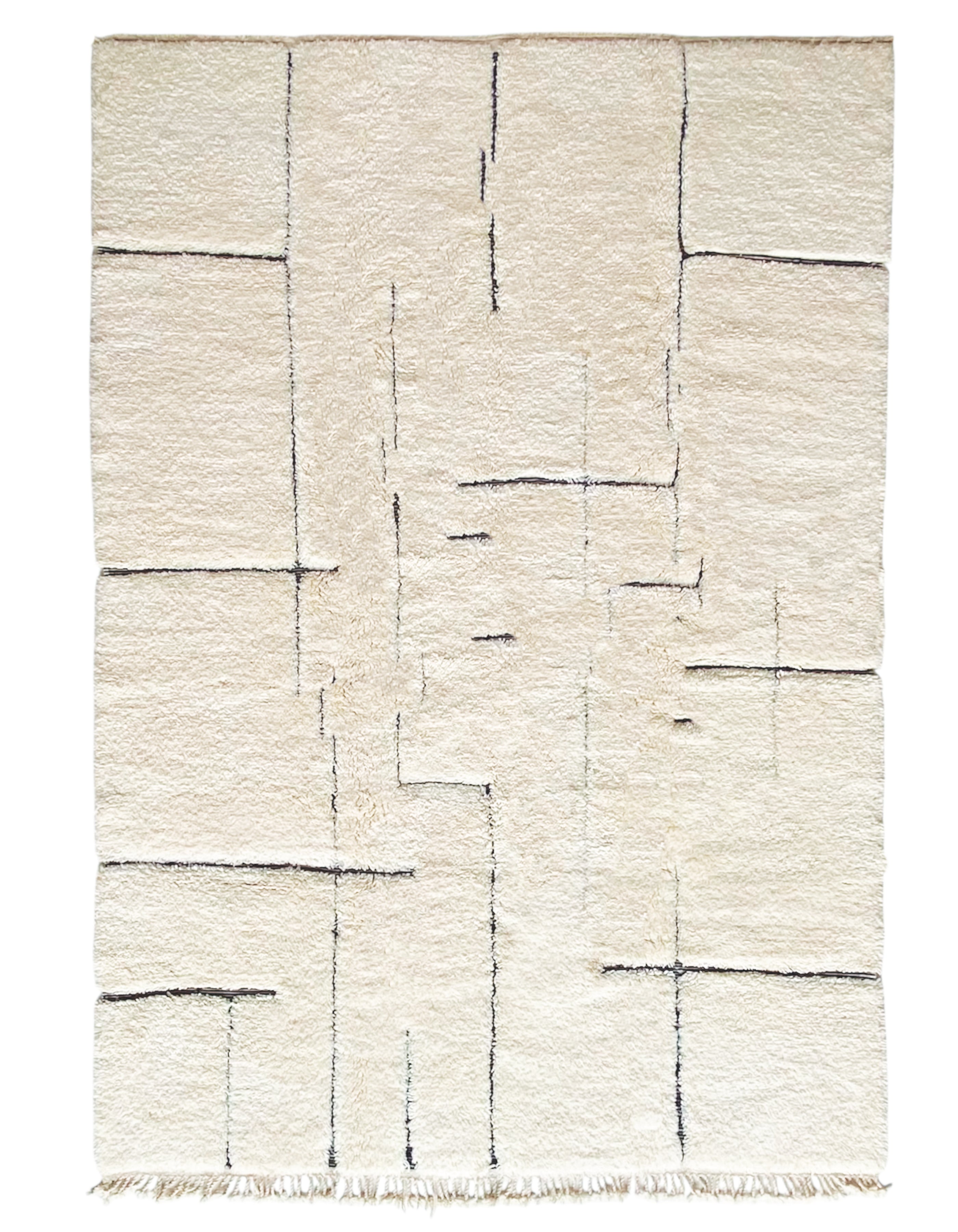 Tapis berbère Béni Ouarain n° 3256 - Labyrinthe B&W GM - 294 x 206 cm