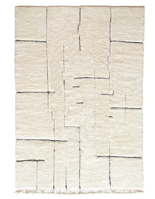 Tapis berbère Béni Ouarain n° 3256 - Labyrinthe B&W GM - 294 x 206 cm